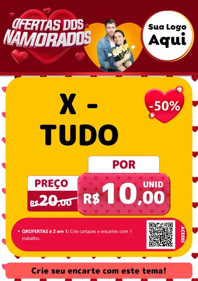 Modelo de Cartaz para Cartaz A4 Vertical com o tema Ofertas Dos Namorados para Hamburgueria