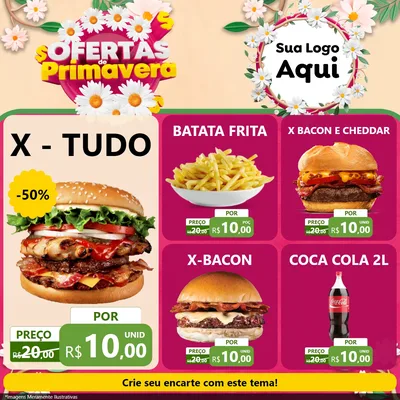 Modelo de Rede Social para Feed Facebook com o tema Ofertas de Primavera para Hamburgueria