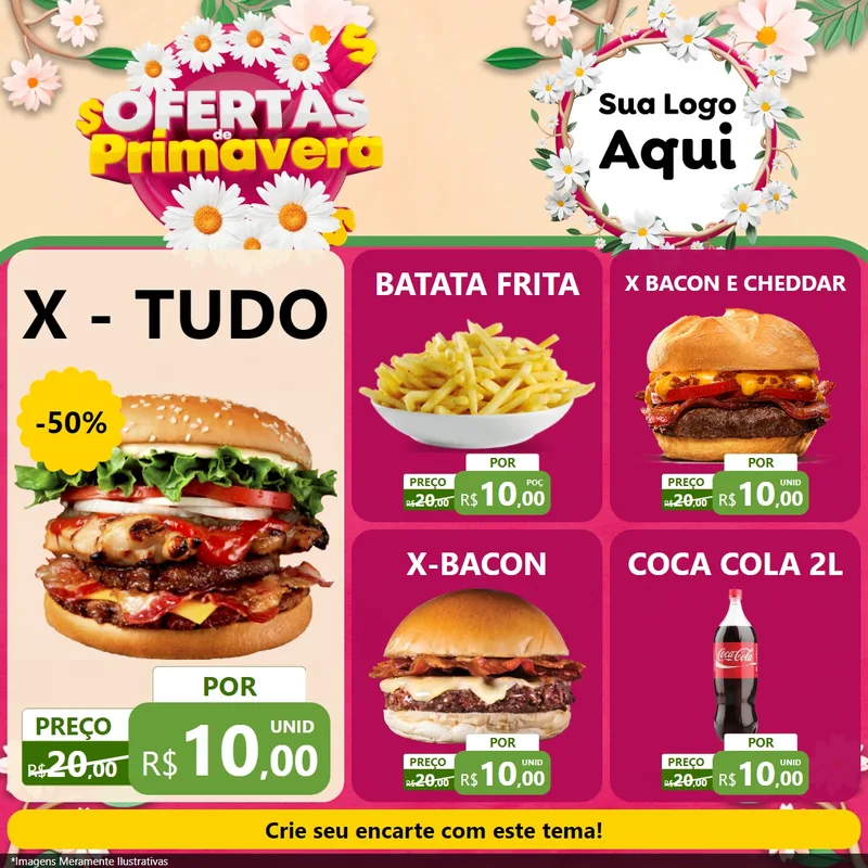 Modelo de Rede Social para Feed Facebook com o tema Ofertas de Primavera para Hamburgueria