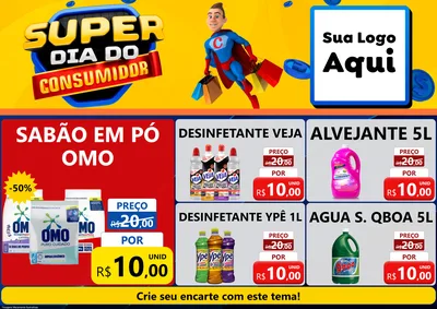 Modelo de Encarte para Encarte A4 Horizontal com o tema Super Dia do Consumidor para Produtos de Limpeza