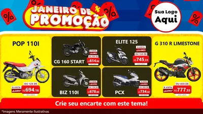 Modelo de TV para TV Horizontal com o tema Janeiro de Promoção para Concessionaria de Motos