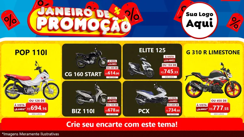 Modelo de TV para TV Horizontal com o tema Janeiro de Promoção para Concessionaria de Motos