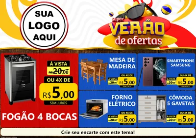 Modelo de Encarte para Encarte A4 Horizontal com o tema Super Verão de Ofertas para Móveis e Eletro