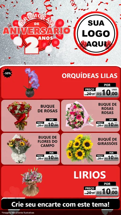 Modelo de TV para TV Vertical com o tema Promoção de Aniversário - 2 Anos para Floricultura e jardim