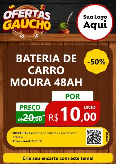 Modelo de Cartaz para Cartaz A4 Vertical com o tema Ofertas Dia do Gaúcho para Baterias Elétricas