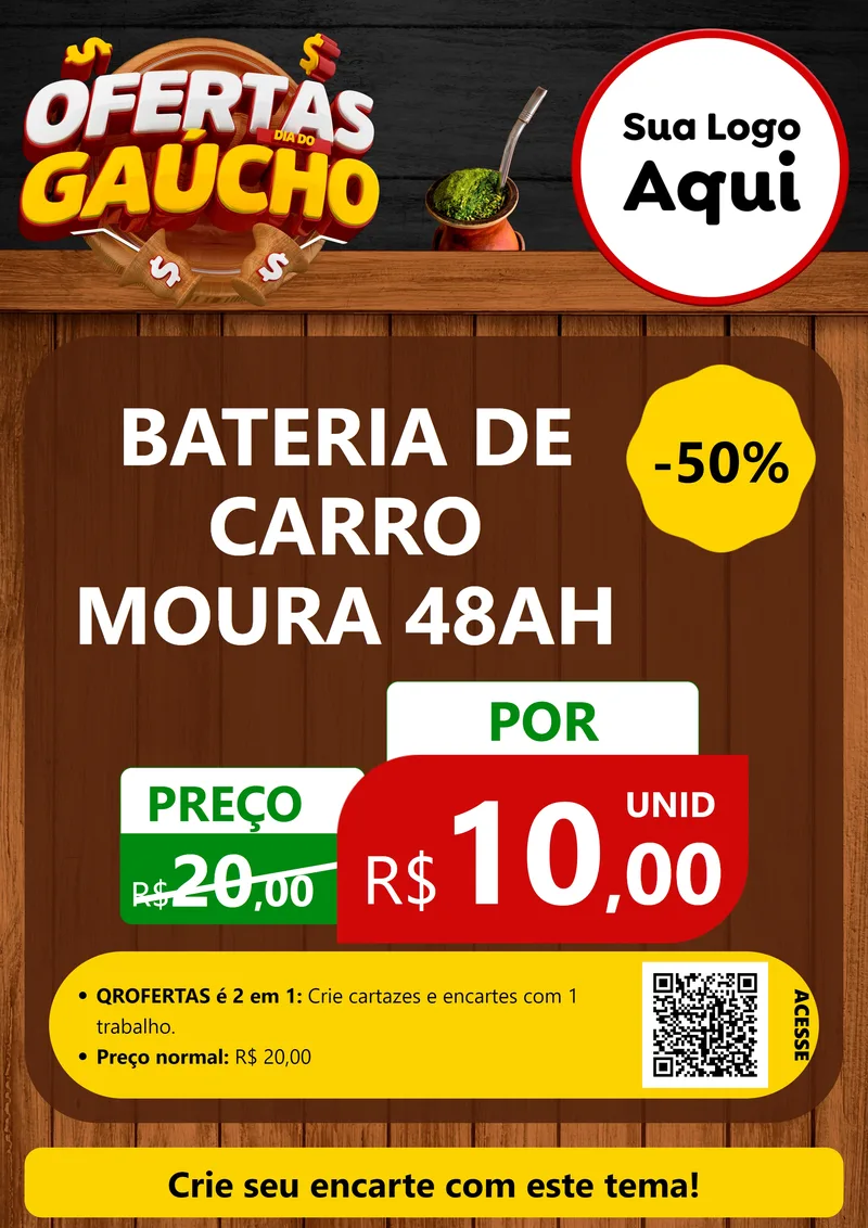 Modelo de Cartaz para Cartaz A4 Vertical com o tema Ofertas Dia do Gaúcho para Baterias Elétricas