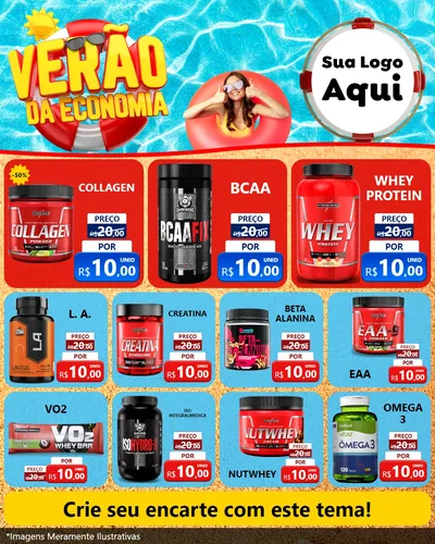 Modelo de Rede Social para Feed Instagram com o tema Verão da Economia para Suplementos alimentares