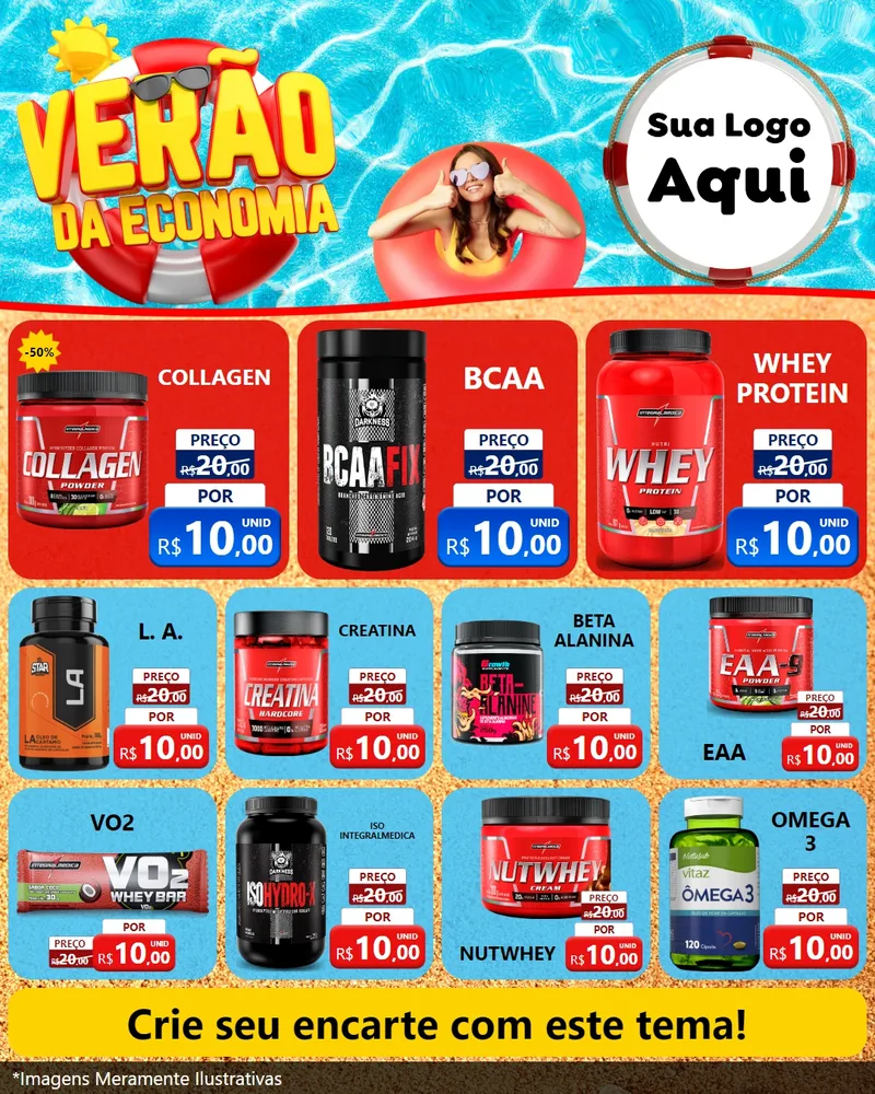 Modelo de Rede Social para Feed Instagram com o tema Verão da Economia para Suplementos alimentares