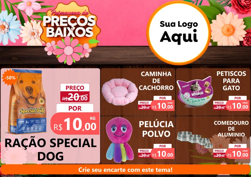 Modelo de Encarte para Encarte A4 Horizontal com o tema Primavera de Preços Baixos para Pet Shop