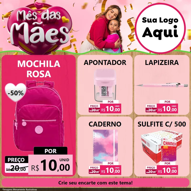 Modelo de Rede Social para Feed Facebook com o tema Mês das Mães para Papelaria