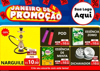 Modelo de Encarte para Encarte A4 Horizontal com o tema Janeiro de Promoção para Tabacaria