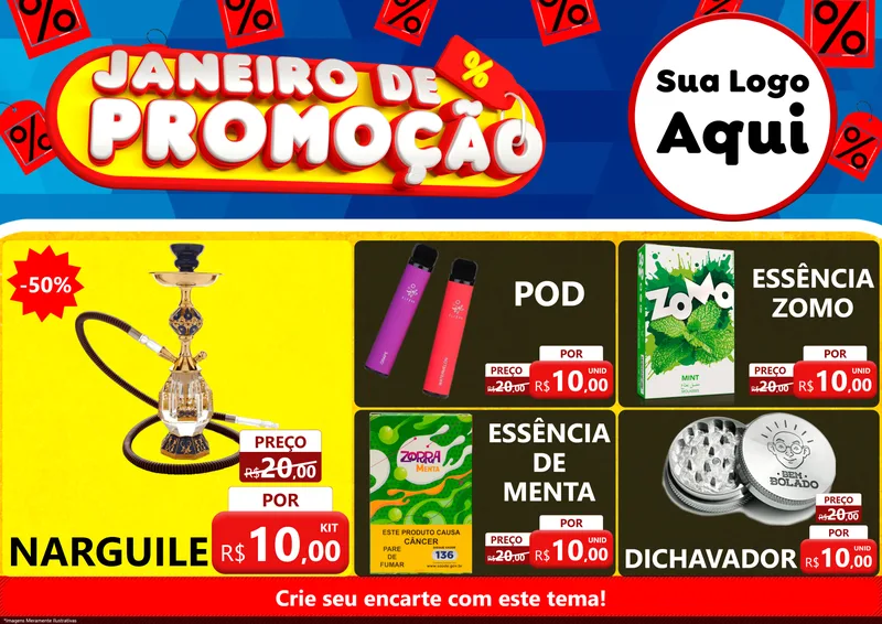 Modelo de Encarte para Encarte A4 Horizontal com o tema Janeiro de Promoção para Tabacaria