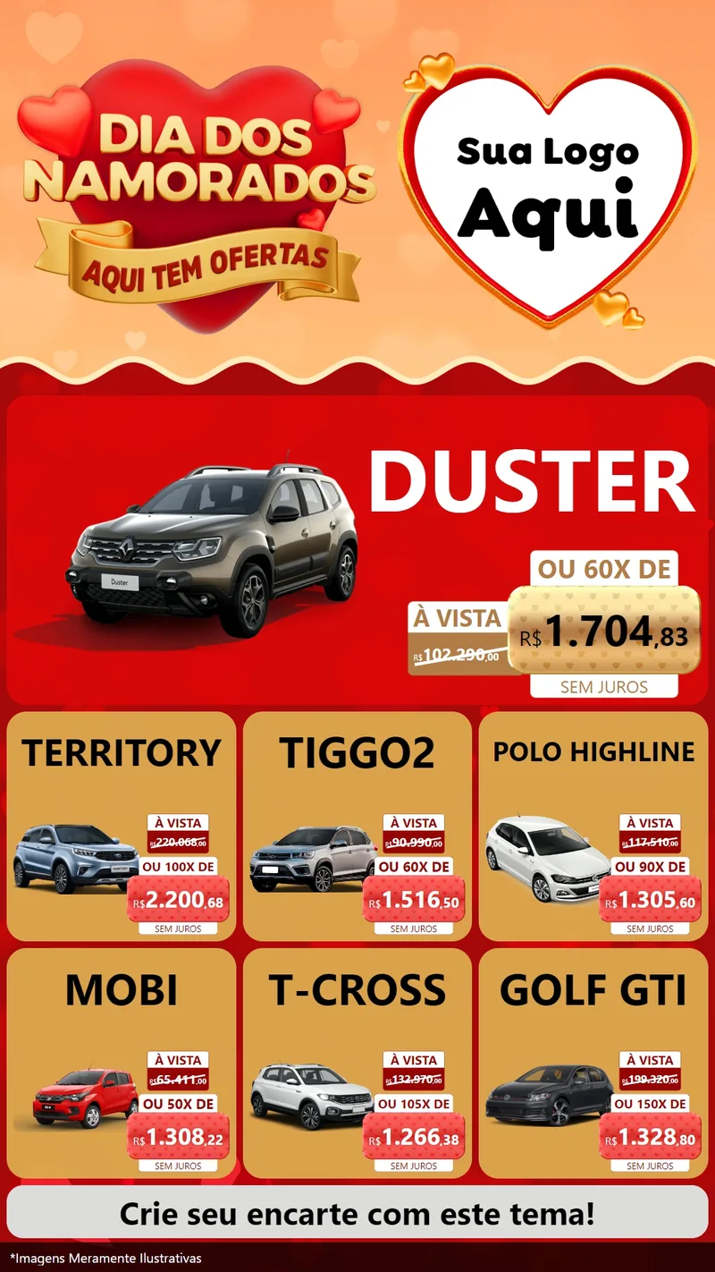 Modelo de Rede Social para Stories com o tema Dia dos Namorados - Aqui Tem Ofertas para Concessionaria de Carros