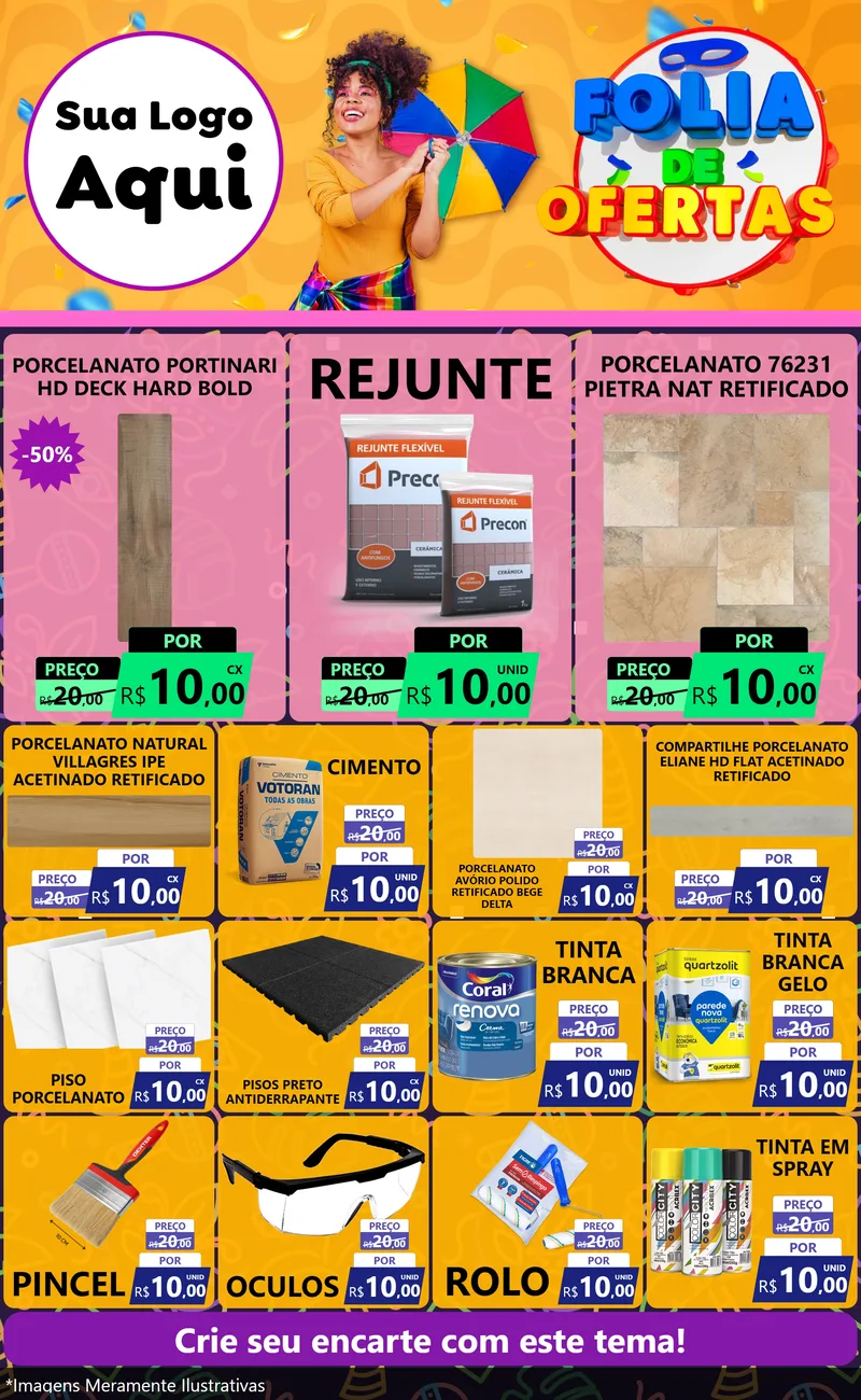 Modelo de Encarte para Encarte Grande com o tema Folia de Ofertas para Pisos e revestimentos
