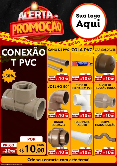 Modelo de Encarte para Encarte A4 Vertical com o tema Alerta de Promoção para Tubos e conexões