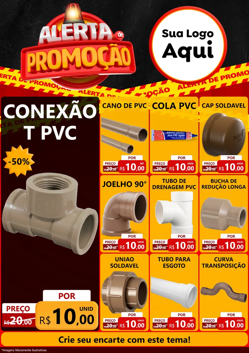 Modelo de Encarte para Encarte A4 Vertical com o tema Alerta de Promoção para Tubos e conexões