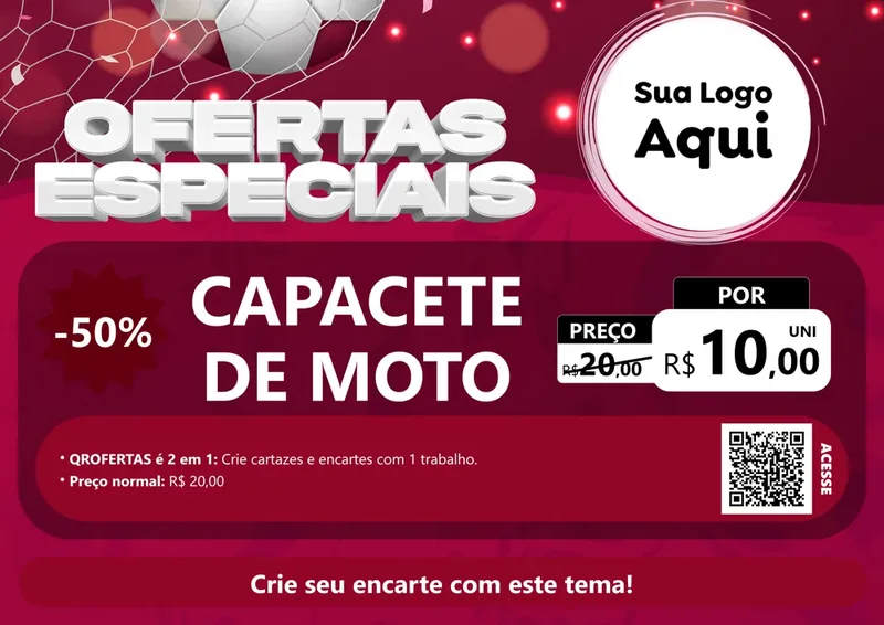 Modelo de Cartaz para Cartaz A4 Horizontal com o tema Ofertas Especiais - Futebol para Moto peças