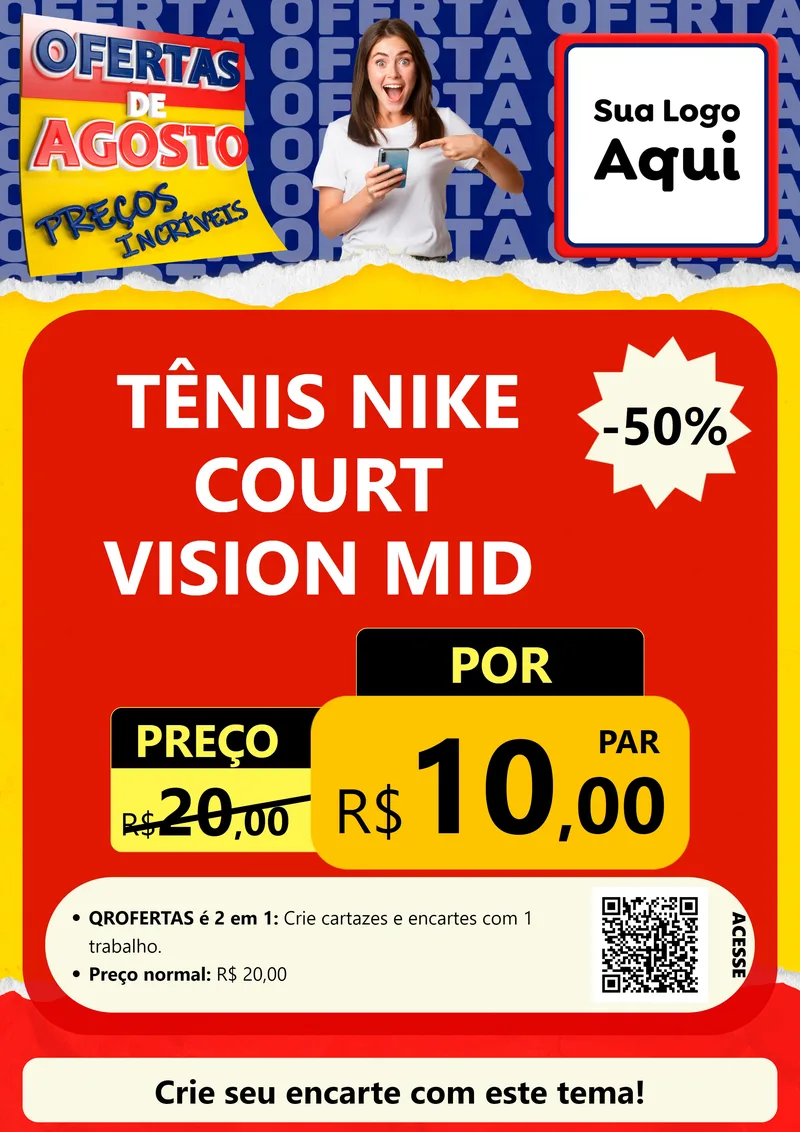 Modelo de Cartaz para Cartaz A4 Vertical com o tema Ofertas de Agosto - Preços Incríveis para Calçados