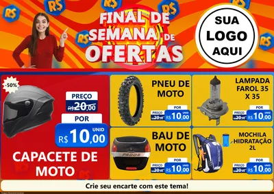 Modelo de Encarte para Encarte A4 Horizontal com o tema Final de Semana de Ofertas para Moto peças