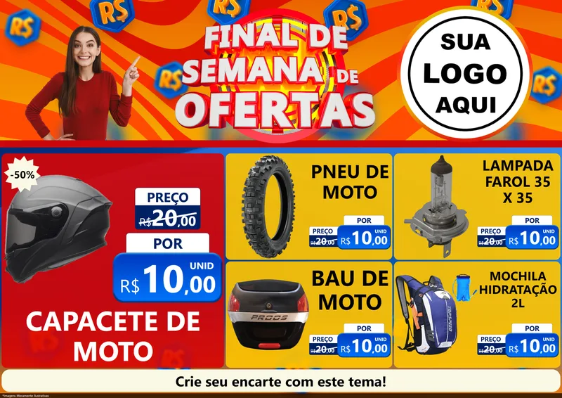 Modelo de Encarte para Encarte A4 Horizontal com o tema Final de Semana de Ofertas para Moto peças