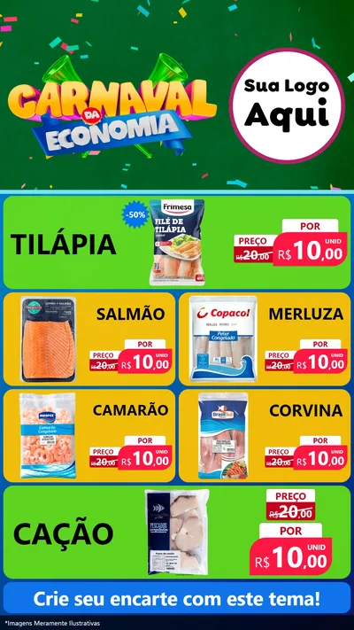 Modelo de TV para TV Vertical com o tema Carnaval da Economia para Peixaria