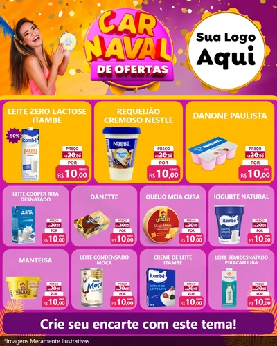 Modelo de Rede Social para Feed Instagram com o tema Carnaval de Ofertas para Frios e Laticínios