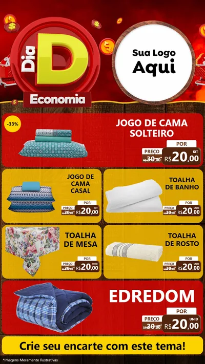 Modelo de TV para TV Vertical com o tema Dia D Economia para Cama, Mesa e Banho