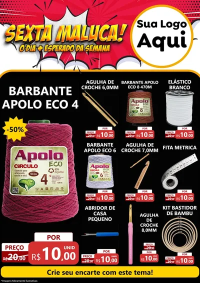 Modelo de Encarte para Encarte A4 Vertical com o tema Sexta Maluca! para Armarinho e Aviamentos