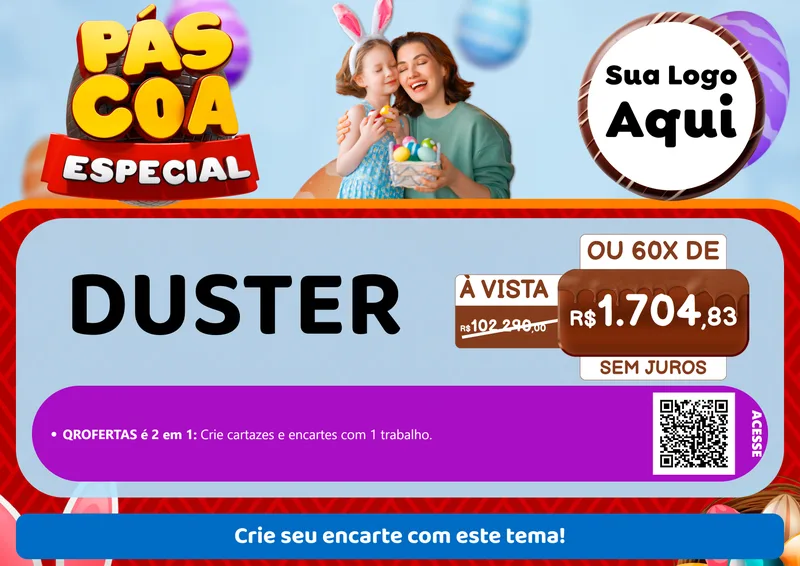 Modelo de Cartaz para Cartaz A4 Horizontal com o tema Páscoa Especial para Concessionaria de Carros