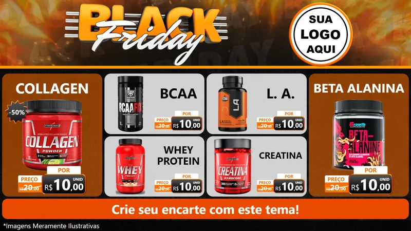 Modelo de TV para TV Horizontal com o tema Black Friday para Suplementos alimentares