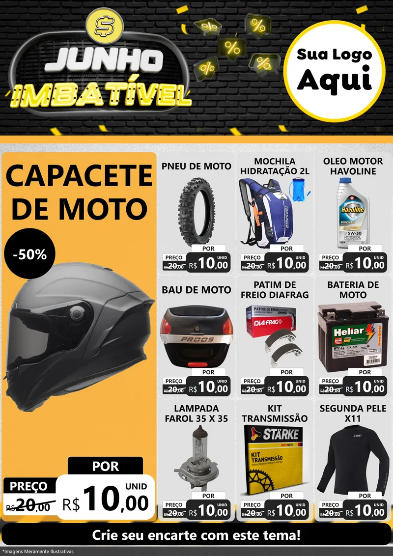 Modelo de Encarte para Encarte A4 Vertical com o tema Junho Imbatível para Moto peças