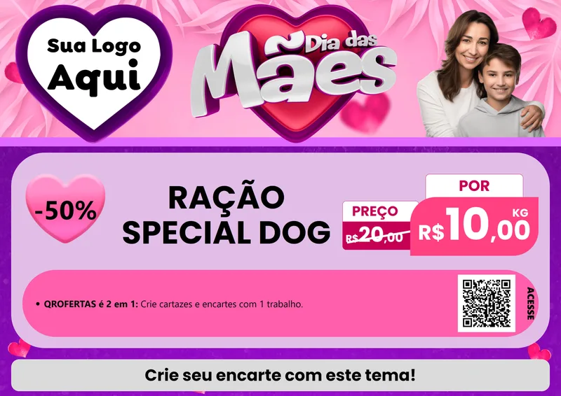 Modelo de Cartaz para Cartaz A4 Horizontal com o tema Dia das Mães para Pet Shop