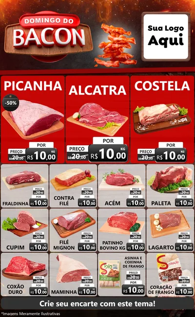 Modelo de Encarte para Encarte Grande com o tema Domingo do Bacon para Açougue