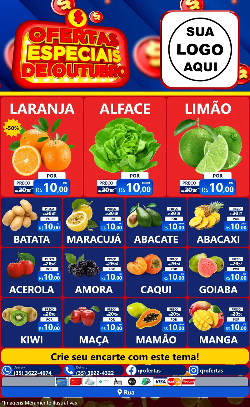 Modelo de Encarte para Encarte Grande com o tema Ofertas Especiais de Outubro para Hortifrúti