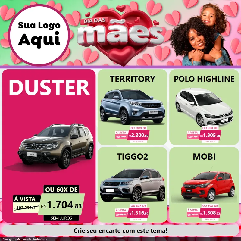 Modelo de Rede Social para Feed Facebook com o tema Dia das Mães para Concessionaria de Carros