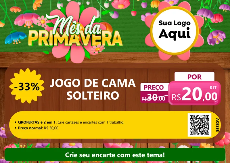 Modelo de Cartaz para Cartaz A4 Horizontal com o tema Mês da Primavera para Cama, Mesa e Banho