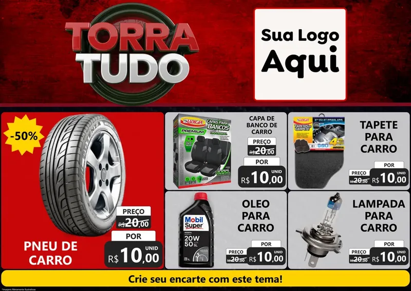 Modelo de Encarte para Encarte A4 Horizontal com o tema Torra Tudo para Auto peças