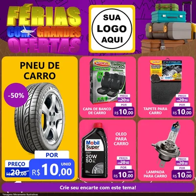 Modelo de Rede Social para Feed Facebook com o tema Férias com Grandes Ofertas para Auto peças