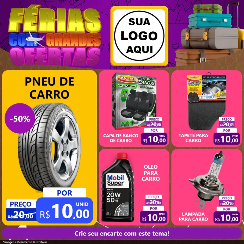 Modelo de Rede Social para Feed Facebook com o tema Férias com Grandes Ofertas para Auto peças