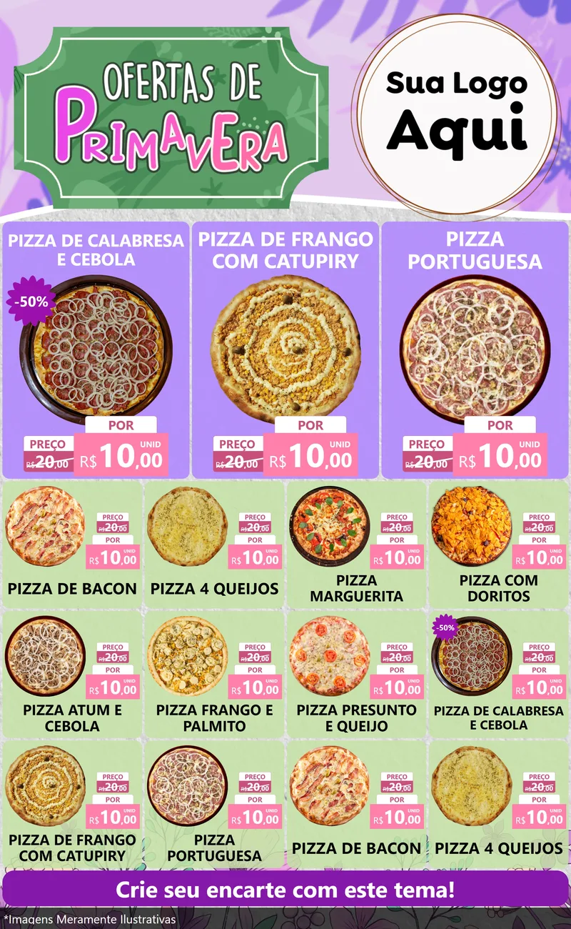 Modelo de Encarte para Encarte Grande com o tema Ofertas de Primavera para Pizzaria
