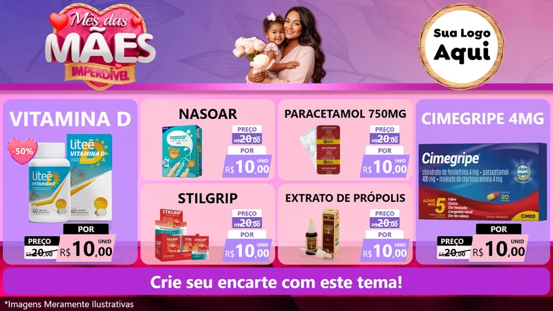 Modelo de TV para TV Horizontal com o tema Mês das Mães Imperdível para Farmácia