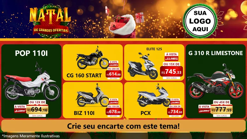 Modelo de TV para TV Horizontal com o tema Natal de Grandes Ofertas para Concessionaria de Motos