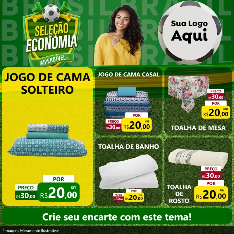 Modelo de Rede Social para Feed Facebook com o tema Seleção de Economia - Copa para Cama, Mesa e Banho
