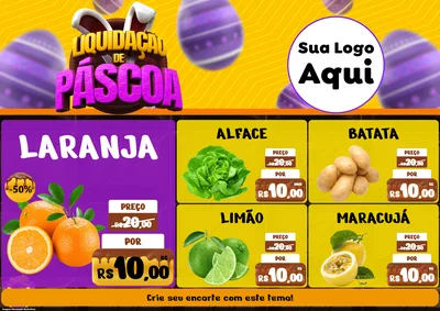 Modelo de Encarte para Encarte A4 Horizontal com o tema Liquidação de Páscoa para Hortifrúti