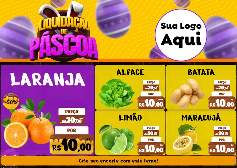 Modelo de Encarte para Encarte A4 Horizontal com o tema Liquidação de Páscoa para Hortifrúti