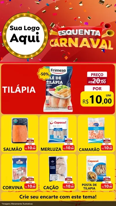 Modelo de Rede Social para Stories com o tema Esquenta Carnaval para Peixaria