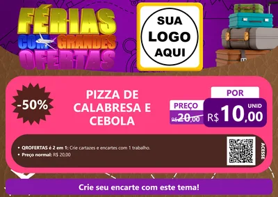Modelo de Cartaz para Cartaz A4 Horizontal com o tema Férias com Grandes Ofertas para Pizzaria