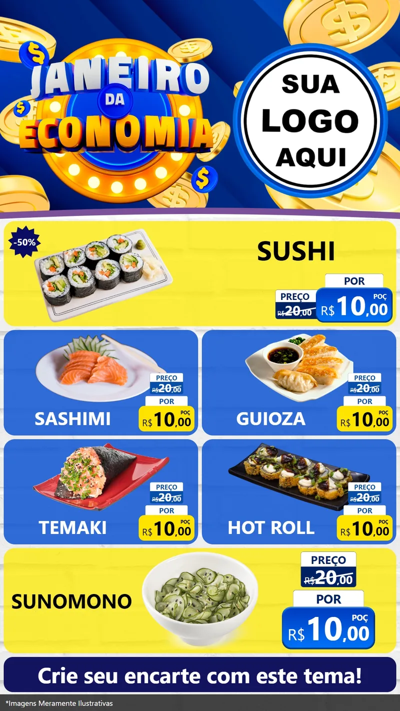 Modelo de TV para TV Vertical com o tema Janeiro da Economia para Comida japonesa