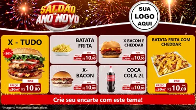Modelo de TV para TV Horizontal com o tema Saldão de Ano Novo para Hamburgueria