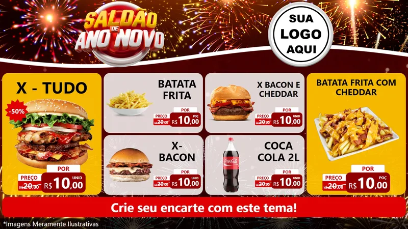 Modelo de TV para TV Horizontal com o tema Saldão de Ano Novo para Hamburgueria
